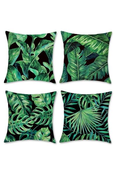 Generic Bonhause Set of 4 Tropical Leaves Cushion Covers 45 x 45 cm Green Pla...