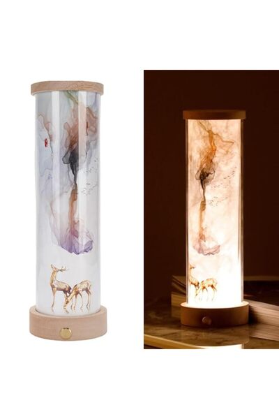 Generic Brand Tazweeq Corner Table Lamp Wooden Base, LED Table Lamp Bedside L...
