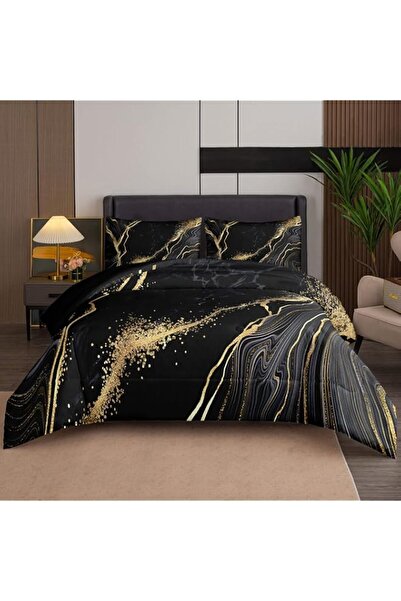 Generic Tailor Shop Marble Bedding Set Soft Microfiber Black and Gold Comfort...