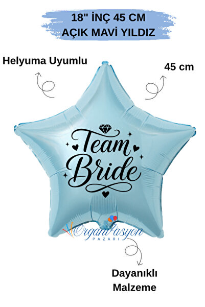 Organizasyon Pazarı 18 Inch Blue Star Foil Balloon |   Bride Team Printed |  ...