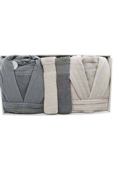 Pupilla Family Bathrobe Set Cotton Athena Anthracite - Light Powder