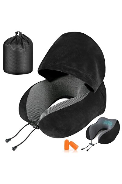 Generic Brand YelaJoy Neck Pillow with Hood, Travel Pillow, Velvet Memory Foa...