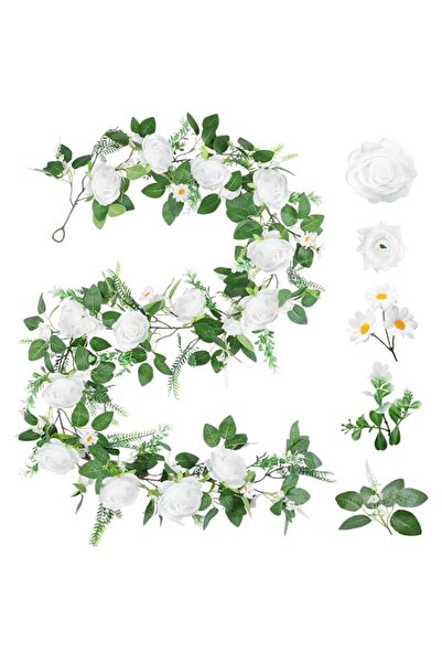 Generic White Rose Garland with Daisy, 6.2FT Artificial Flower Vine for Weddi...