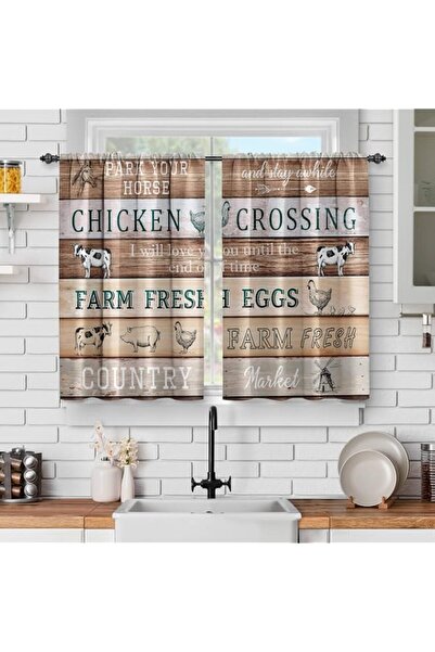 Generic Brand Jekeno Retro Barn Door Kitchen Curtains: Wood Farm Animals Cow ...