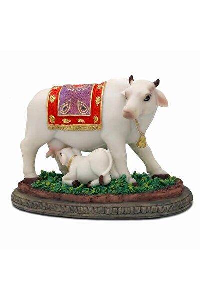Generic Brand Hindu God Cow Calf Statue- 6.7" L Indian Idol Kamadhenu with Ca...
