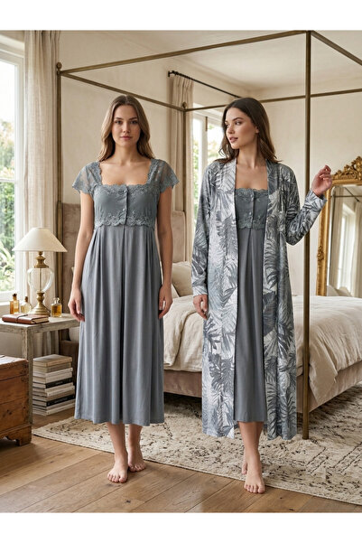 by İGP Maternity Cotton Patterned Dressing Gown Nightgown Set Effortt