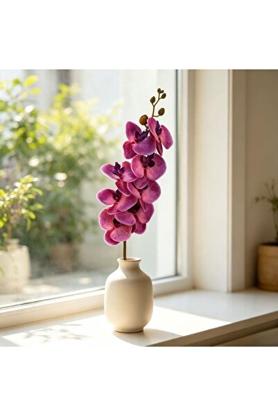 idei Floare artificială orhidee phalaenopsis violet‑roz 77 cm, aranjament flo...