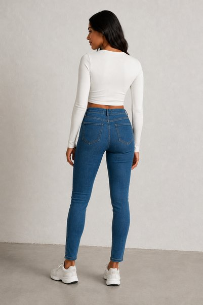 SHEVEGA Mavi Kadın Rahat Kalıp Esnek Likralı Slim Fit Dar Paça Denim Pantolon