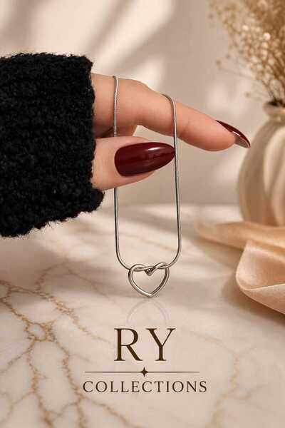 rycollections Women's Silver Color Steel Necklace Minimalist Heart Figured Ta...