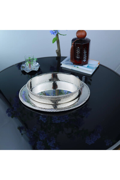 Al Hadaya Mall Luxury Indian Design Stainless Steel Serving Tray - Shiny Silv...