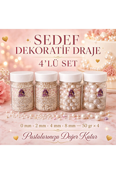 By Paster DEKORATİF DRAJE SETİ 4'LÜ 0mm 2 mm 4 mm 8 mm 4*50 g