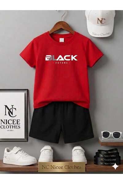Leto Lykia Summer Children's T-Shirt Shorts Unisex (White with Black Print)