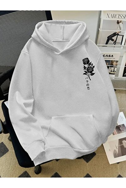 FUFLUNS Rose Text Printed Oversize Unisex Women'S/Men's Hooded Sweatshirt