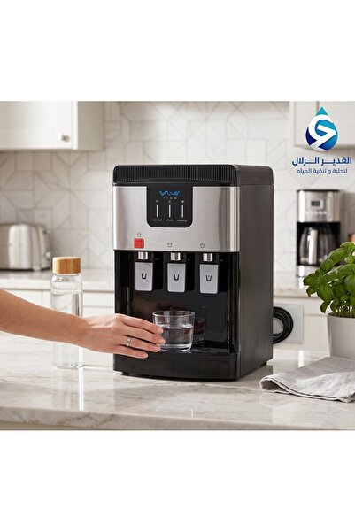 Generic برادة مياه طاولة "فلو" أسود - 3 خيارات (حار، بارد، فاتر) مع قفل أمان للأطفال وضمان سنتين من الغدير الزلال