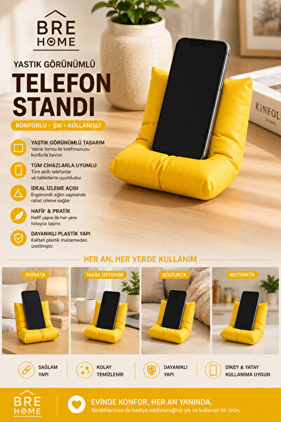 BRE HOME Yastık Görünümlü Telefon Standı Plastik Telefon Tutucu Masaüstü Standı
