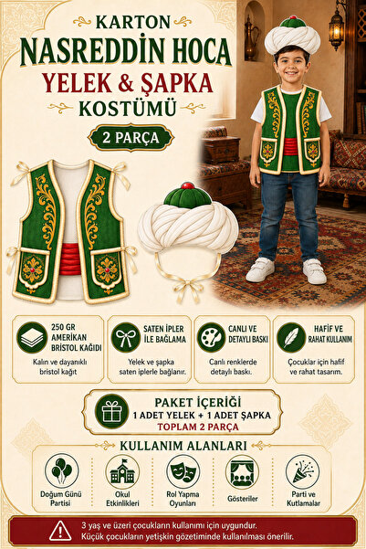 GREATOY Kids Nasreddin Hoca Costume 2-Piece Cardboard Vest and Hat Set – Fair...
