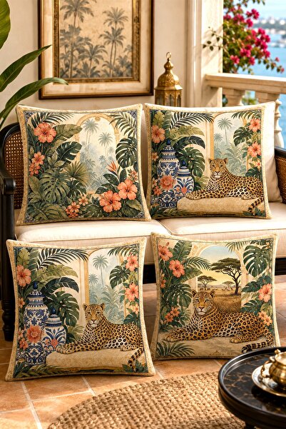 EVPANYA Artistic Leopard Patterned 4-Piece Throw Pillow Cover Set