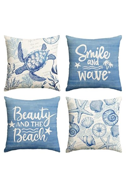 Generic ALMEKAQUZ 4 Pack Summer Ocean Sea Turtle Smile and Wave Throw Pillow ...