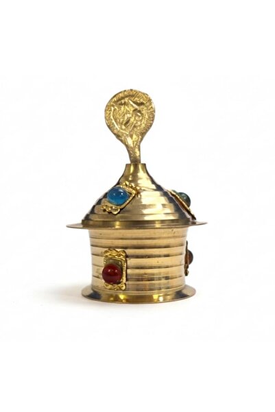 Generic Aatm Brass Handicraft Mor Design Kumkum Box (6 cm) – Round Brass Pooj...