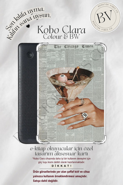 BookTok Vibes Co. Martini Poster Temalı Insert - Kindle ve Kobo E-Kitap Okuyu...