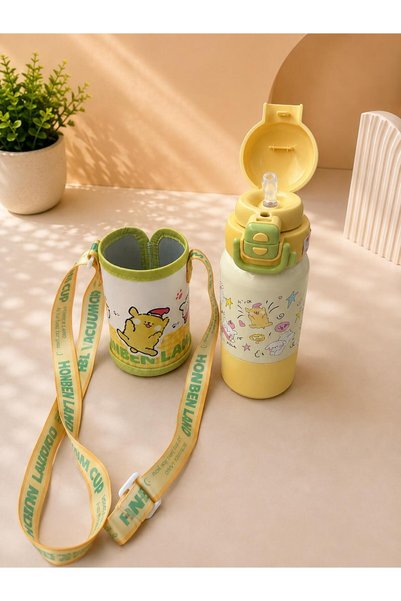 HTC AKSESUAR 550 ml Cute Dog Patterned Children's Thermos Water Bottle – 316 Steel – with Straw and Leak-Proof