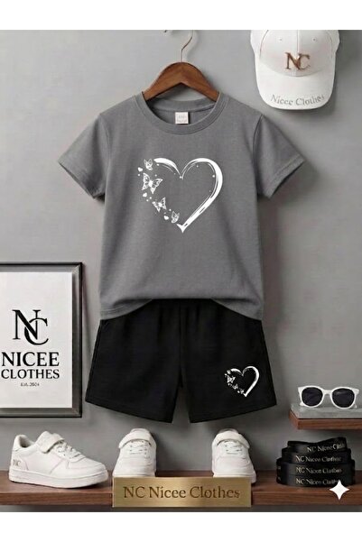 Leto Lykia Summer Children's T-Shirt Shorts Unisex (White Butterfly Heart Pri...