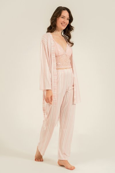 Arnetta Women's Striped Pink Pajama Set with Bralette (Socks as a Gift)