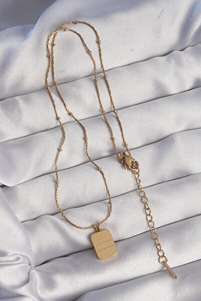 online kapsulavm avm alışveriş 316L Steel Gold Color Square Charm Model Necklace