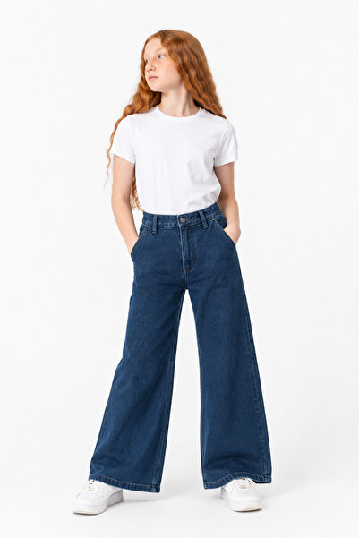 GİYİCEM TEKSTİL Girl's Street Comfort High Waist Wide Leg Jean Pants 2230