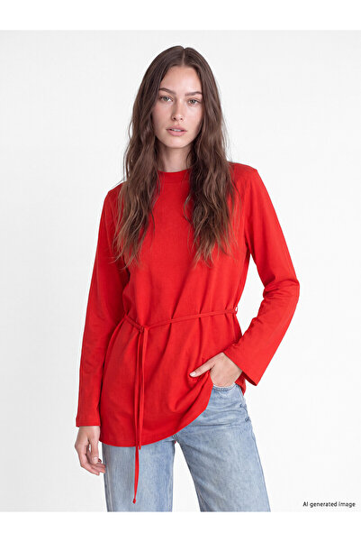 LC Waikiki LCW Modest Kırmızı Bisiklet Yaka Kadın Sweatshirt Tunik