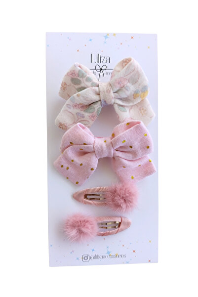Liliza Accessories 4lü Pembe-Pudra-Çiçekli Mini (5cm) Bebek-Çocuk Toka Seti