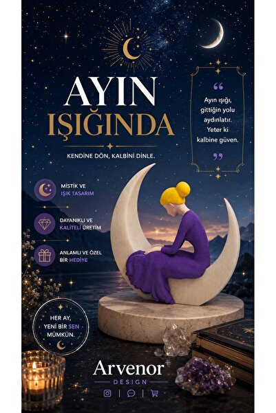 Ayın Işığında | 15cm | Karanlıkta Parlar | Dekoratif Biblo | 3D Baskı