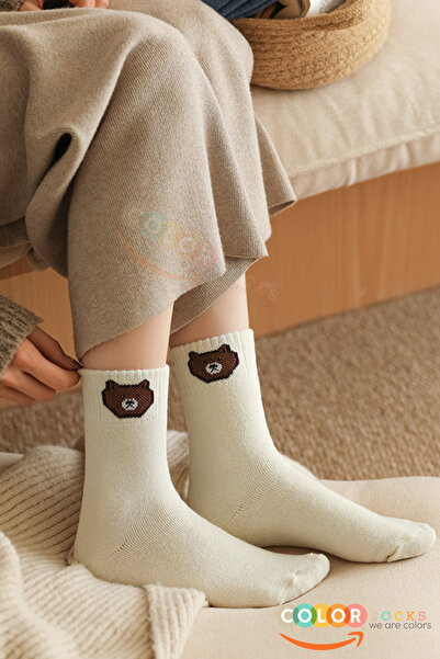 Color Socks 5 Çift İçi Polarlı Teddy Desenli Kadın Havlu Termal Çorap