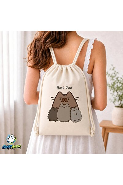 Ghostbastır Design Pusheen Father's Day Drawstring Linen Bag C256