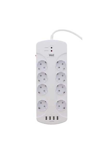 OEM Prelungitor Well 8 prize + 4 USB, 3 m, 3680W, contact de protectie