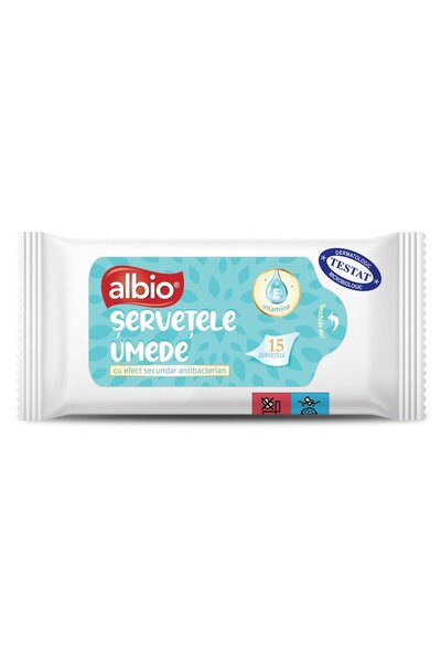 OEM Servetele umede antibacteriene Albio, alb, 15 buc / pachet