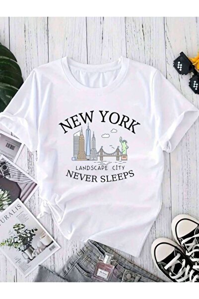29CUN Oversized Women's T-Shirt Loose Fit Plain Print New York City Skyline-S...