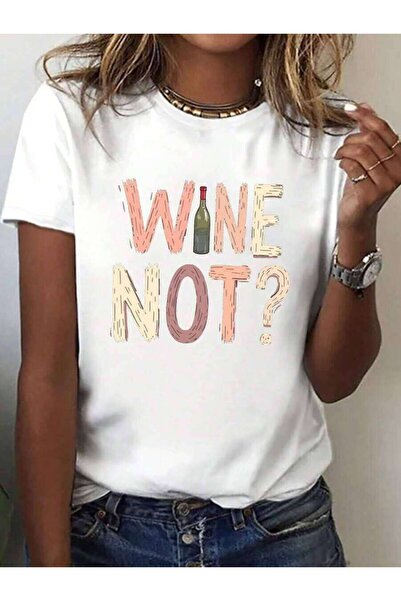 2BIR Women's Humorous WINE NOT?Graphic-Shirt - Short Sleeve Crew Neck Casual ...