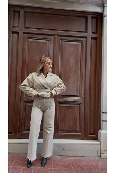 D'RECCY Trench scurt oversize pentru femei, cu curea, jachetă elegantă de sezon