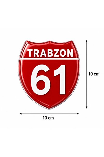 Redline Grafik Redlinegrafik 61 Trabzon Plaka Kodlu 3D Kabartmalı Araç 1 Adet Sticker Etiket Kırmızı Beyaz