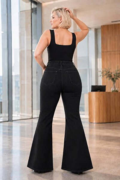 Echo&Ember Pantaloni din denim elastic cu talie înaltă, cu picior evazat, pen...