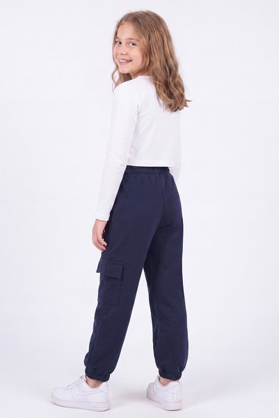 FYK COLLECTİON Girl's 3-Thread Cargo Pocket Straight Jogger Sweatpants