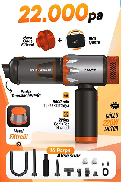 Matt Authentic Craftsman MATT MCV22 Şarjlı Araç Süpürgesi Turuncu 22.000Pa Gü...