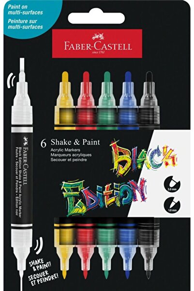 Faber Castell Set 6 markere acrilice shake&paint culori clasice faber-castell