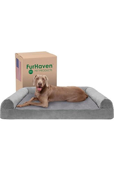 Furhaven غطاء سرير للكلاب من الفرو الصناعي فائق النعومة وشمواه بنمط كنبة تقلي...