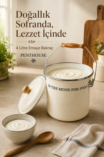 Penthouse 4 Liter Enamel Pot with Lid and Wooden Handle Cream 18 cm