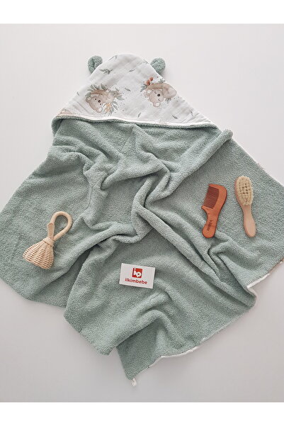 ib ilkimbebe Baby Bath Towel Muslin Hooded Double Sided Swaddle Newborn 80X80
