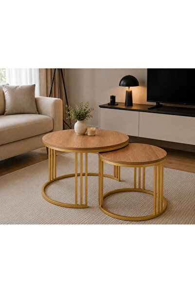 EVDERA MOBİLYA BEST GOLD METAL İKİLİ ORTA SEHPA