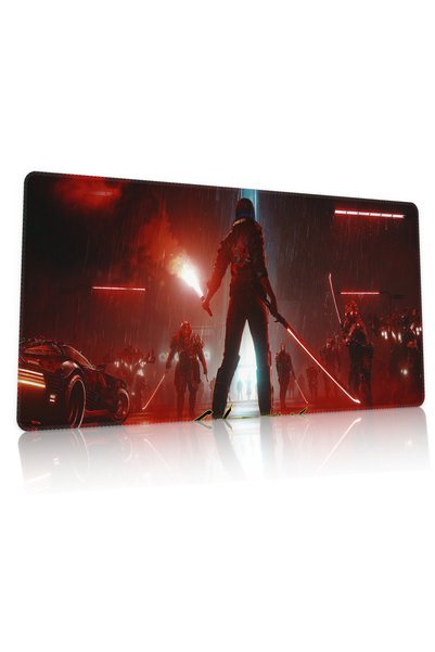 Duvarda Cyberpunk Gaming Oyuncu 90x40 cm Mousepad Kaymaz Taban XL