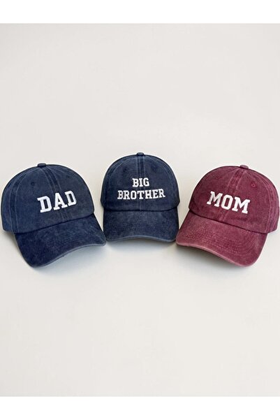 ŞapkaMania Dad & Mom & Big Sister College Font 3-Piece Washable Navy Blue Bur...
